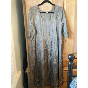 April Cornell | Silver Metallic/gray Floral Tie-back Midi Dress | XL